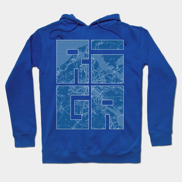 Riga, Latvia City Map Typography - Blueprint Hoodie by deMAP Studio